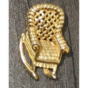 Wicker Rocking Chair Gold Tone Vintage Brooch